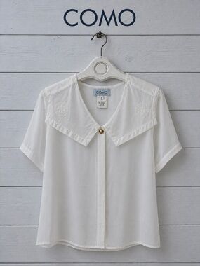 🏷️ COMO Vintage White Sheer Collar Blouse Size 6